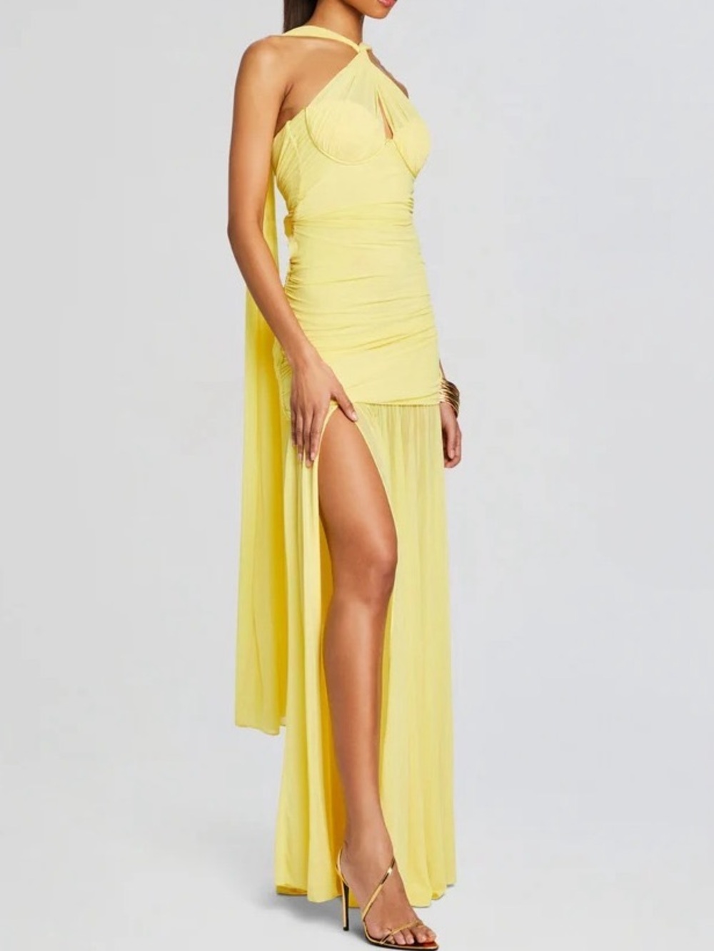 Retrofete Yellow Rutched Dress